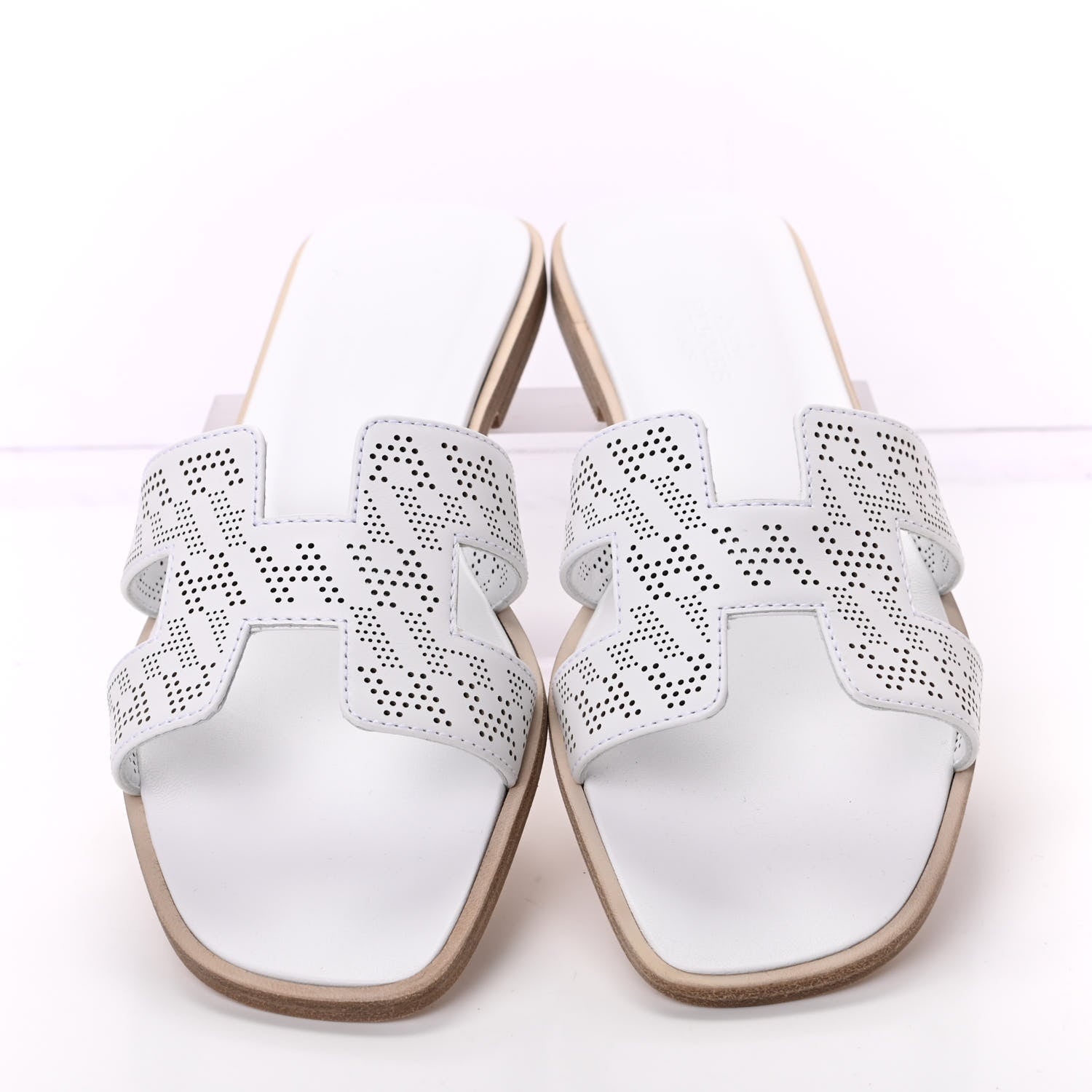 Hermes Calfskin Perforated Oran Sandals 37 White 5 of 11