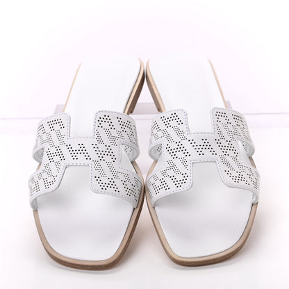 Hermes Calfskin Perforated Oran Sandals 37 White 5 of 11