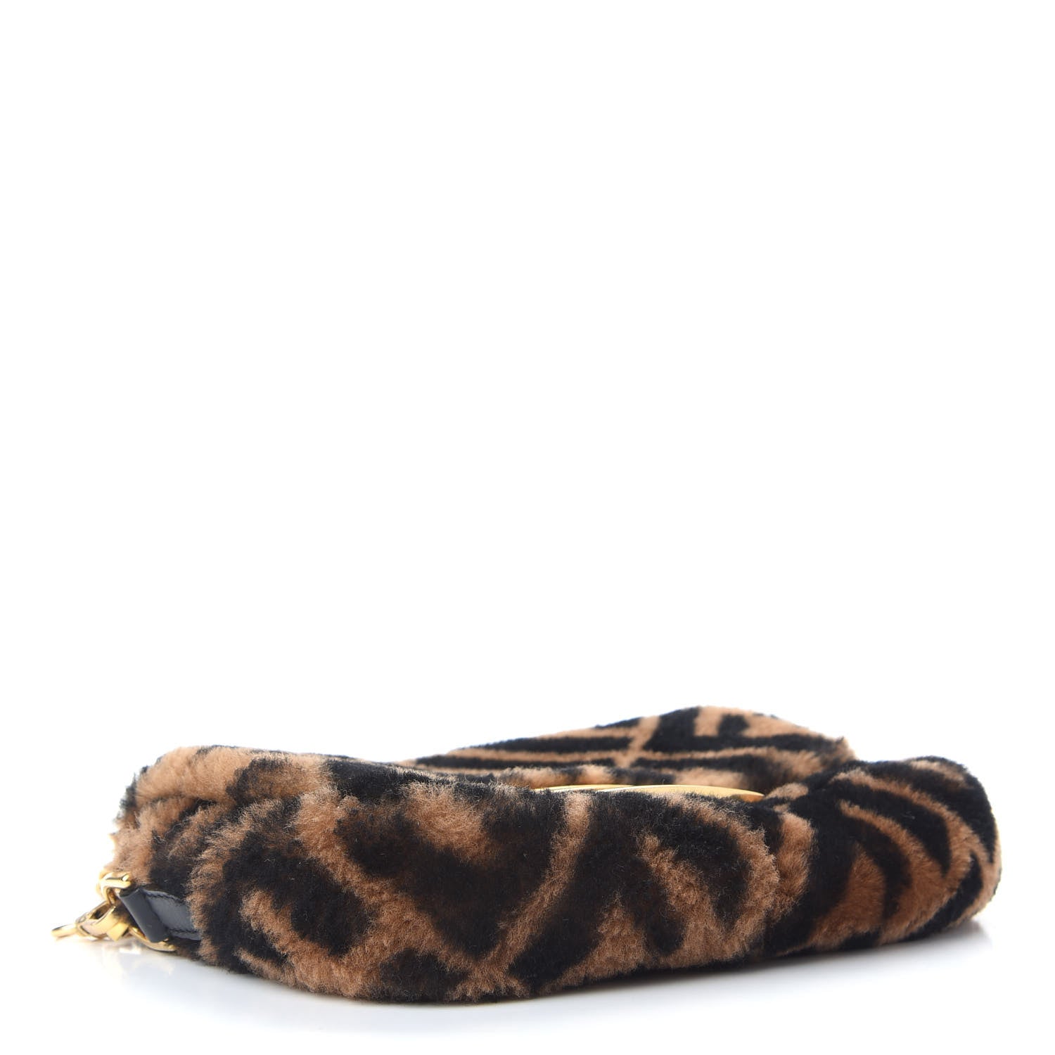 Fendi Shearling Vitello Dolce Macro FF 1974 Mini Baguette Tobacco Black 4 of 9