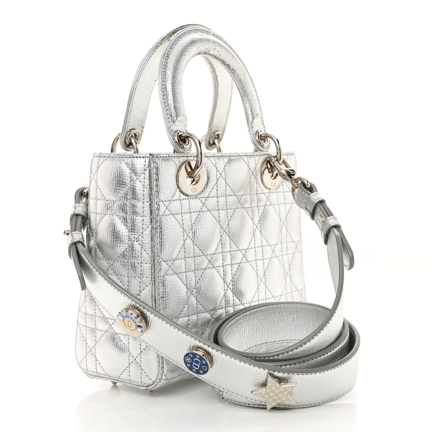 Christian Dior Metallic Grained Calfskin Cannage Small Lucky Badges My Lady Dior Silver 3 of 16