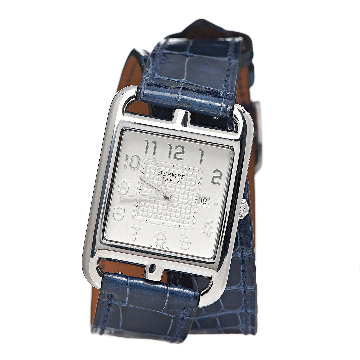 Hermes Stainless Steel Alligator 29mm Cape Cod Double Tour Quartz Watch Bleu Saphir 1 of 6
