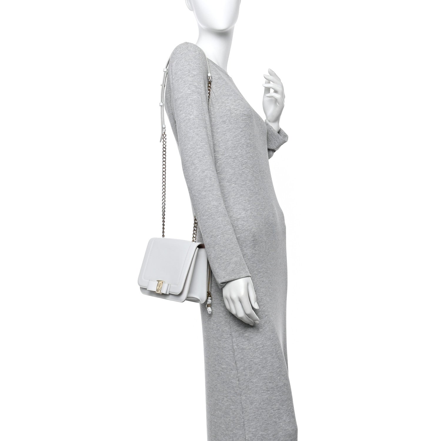 Salvatore Ferragamo Smooth Calfskin Vara Bow Chain Flap Crossbody White 2 of 17