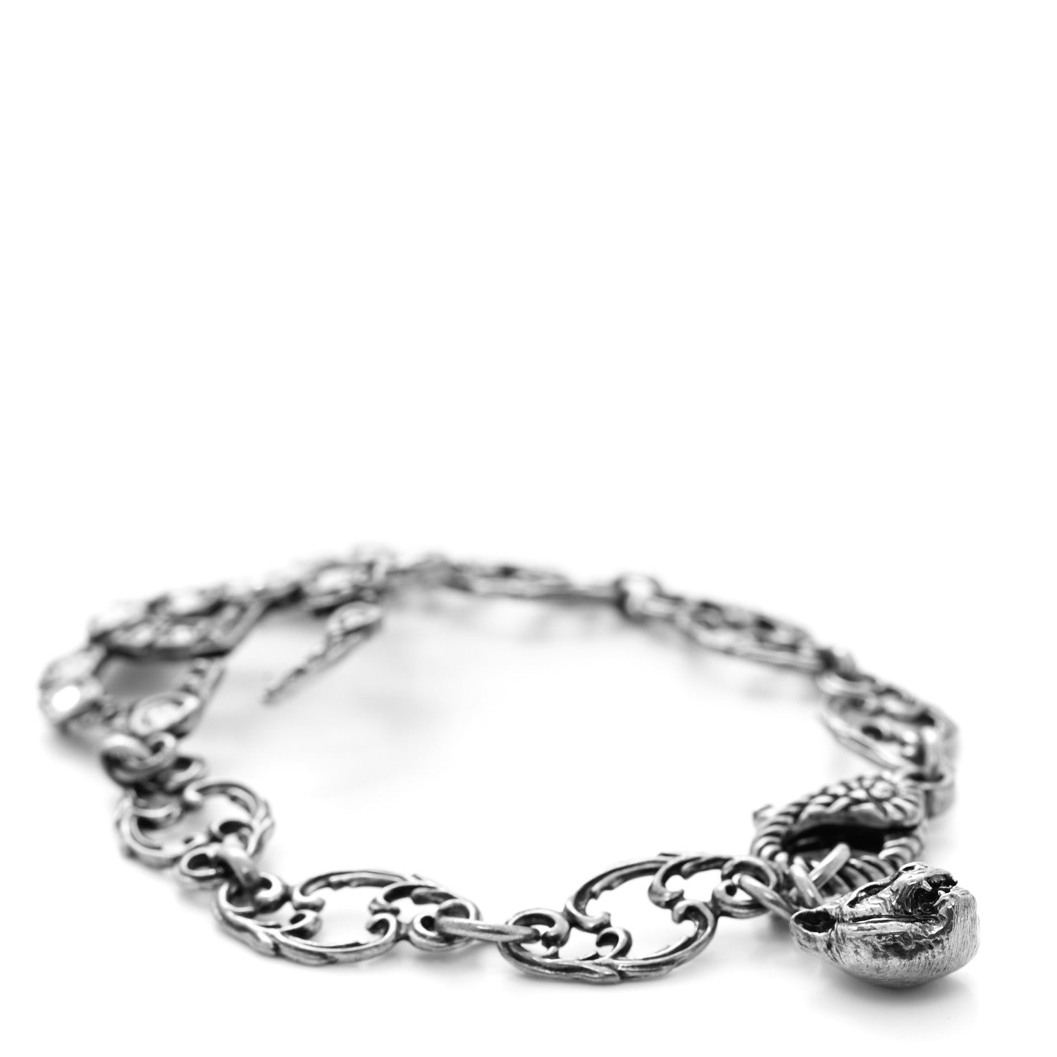 Gucci Oxidized Metal Crystal Double G Bracelet Silver 3 of 6