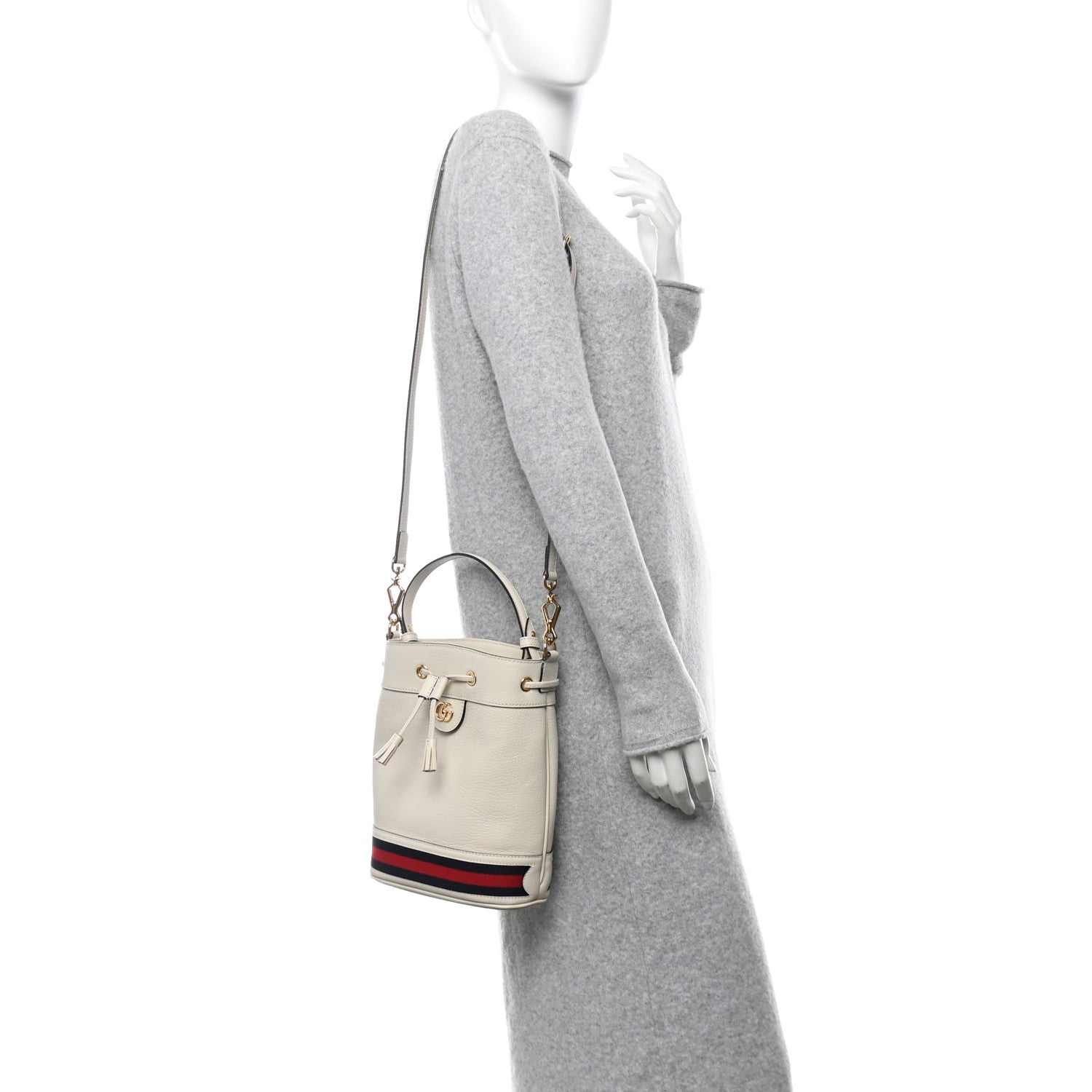 Gucci Glazed Textured Calfskin Web Small Ophidia Bucket Bag Mystic White 2 of 10