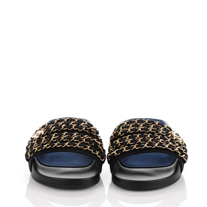 Chanel Nylon Chain Flat Sandals 36 Marine 2 of 8