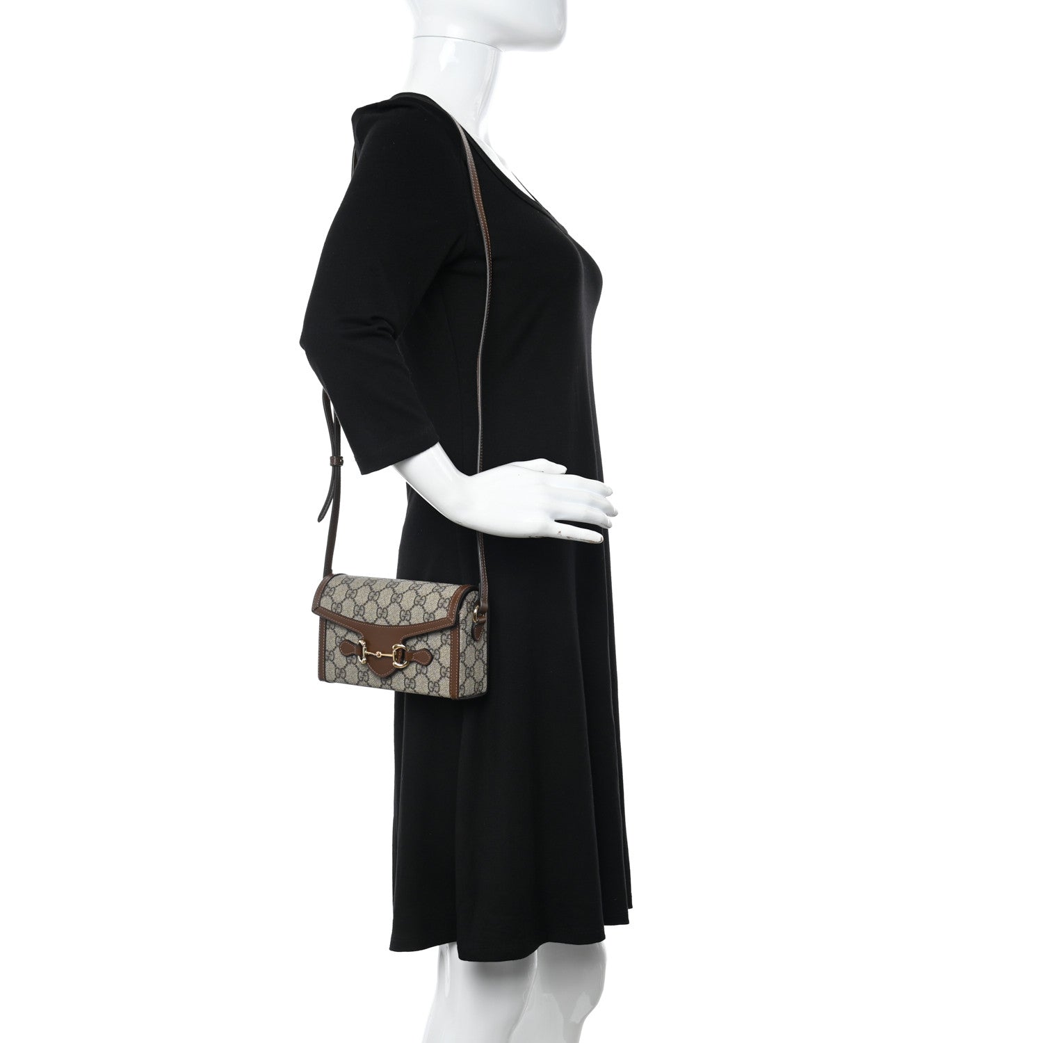 Gucci GG Supreme Monogram Mini Horsebit 1955 Shoulder Bag Beige Brown Sugar 2 of 10