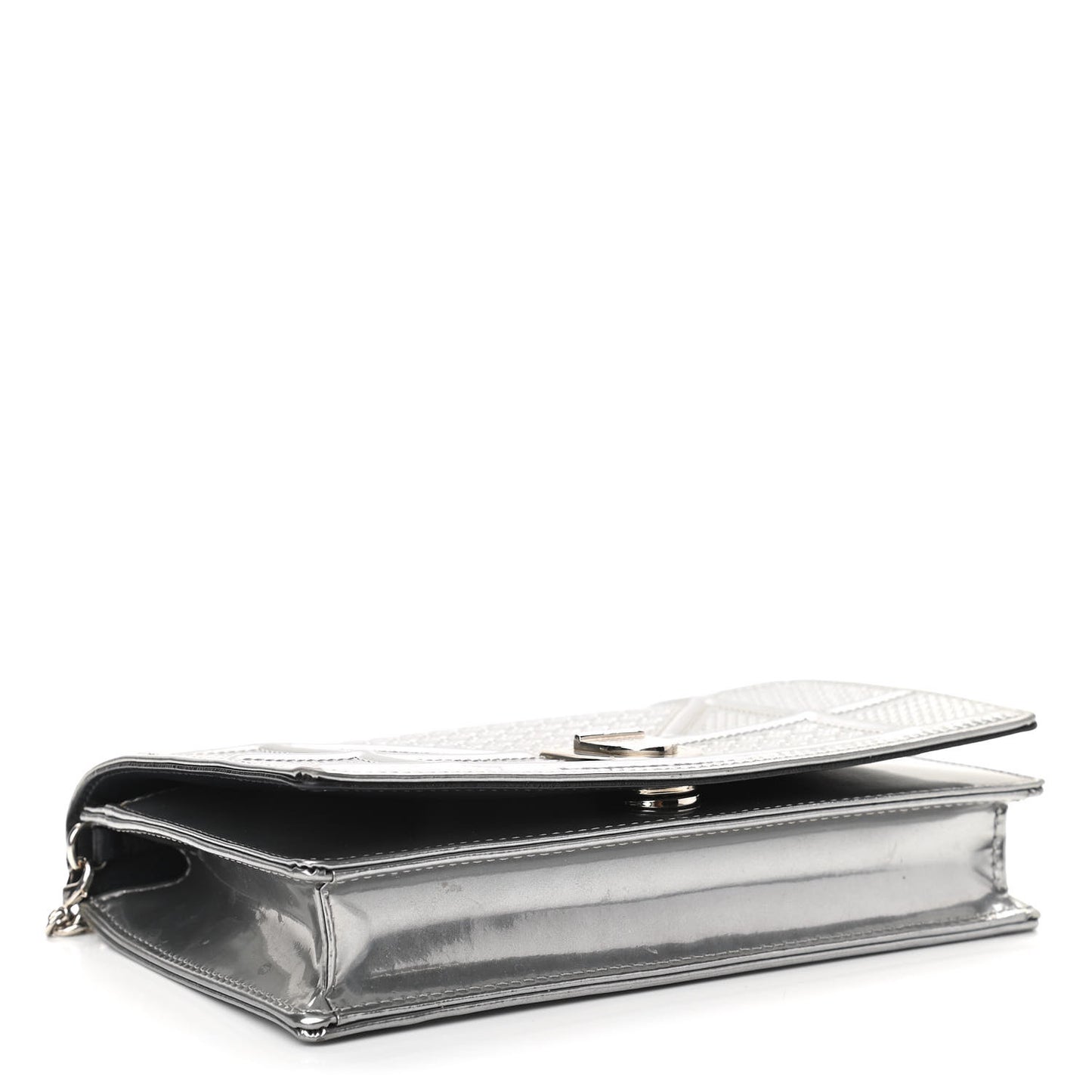 Metallic Patent Micro-Cannage Diorama Wallet on Chain Pouch Silver