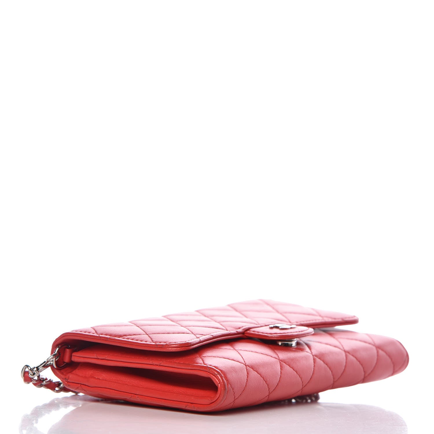 Chanel Lambskin Quilted Wallet on Removable Chain Red 4 of 13