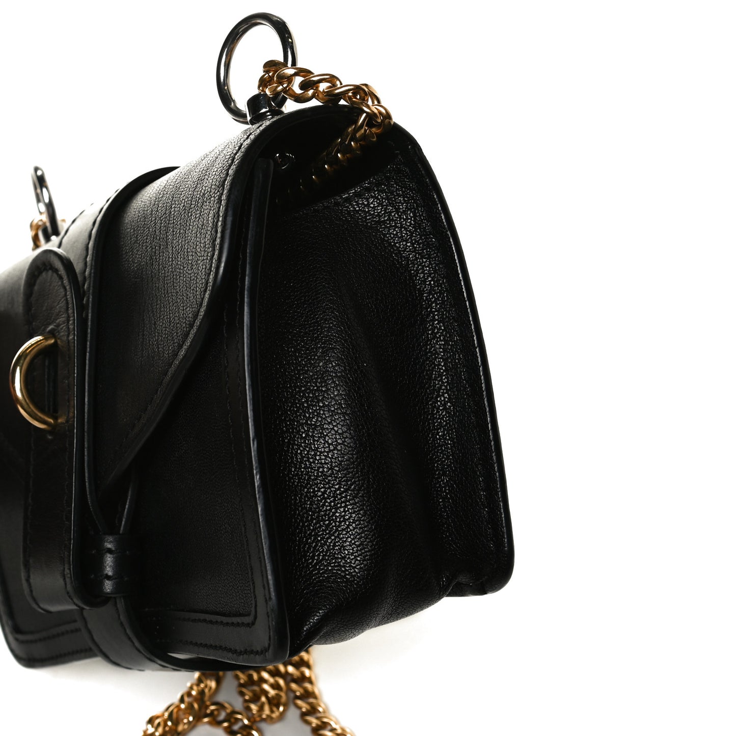 Shiny Goatskin Calfskin Aby Chain Shoulder Bag Black