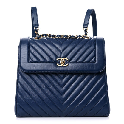 Chanel Aged Calfskin Chevron Quilted Backpack Navy 1 of 13