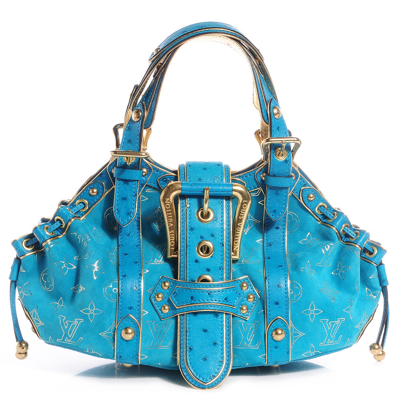 Louis Vuitton Monogram Suede Ostrich Theda GM Turquoise 1 of 7
