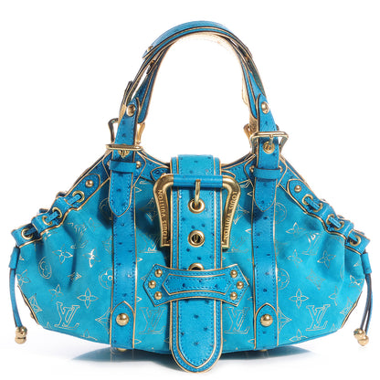 Louis Vuitton Monogram Suede Ostrich Theda GM Turquoise 1 of 7
