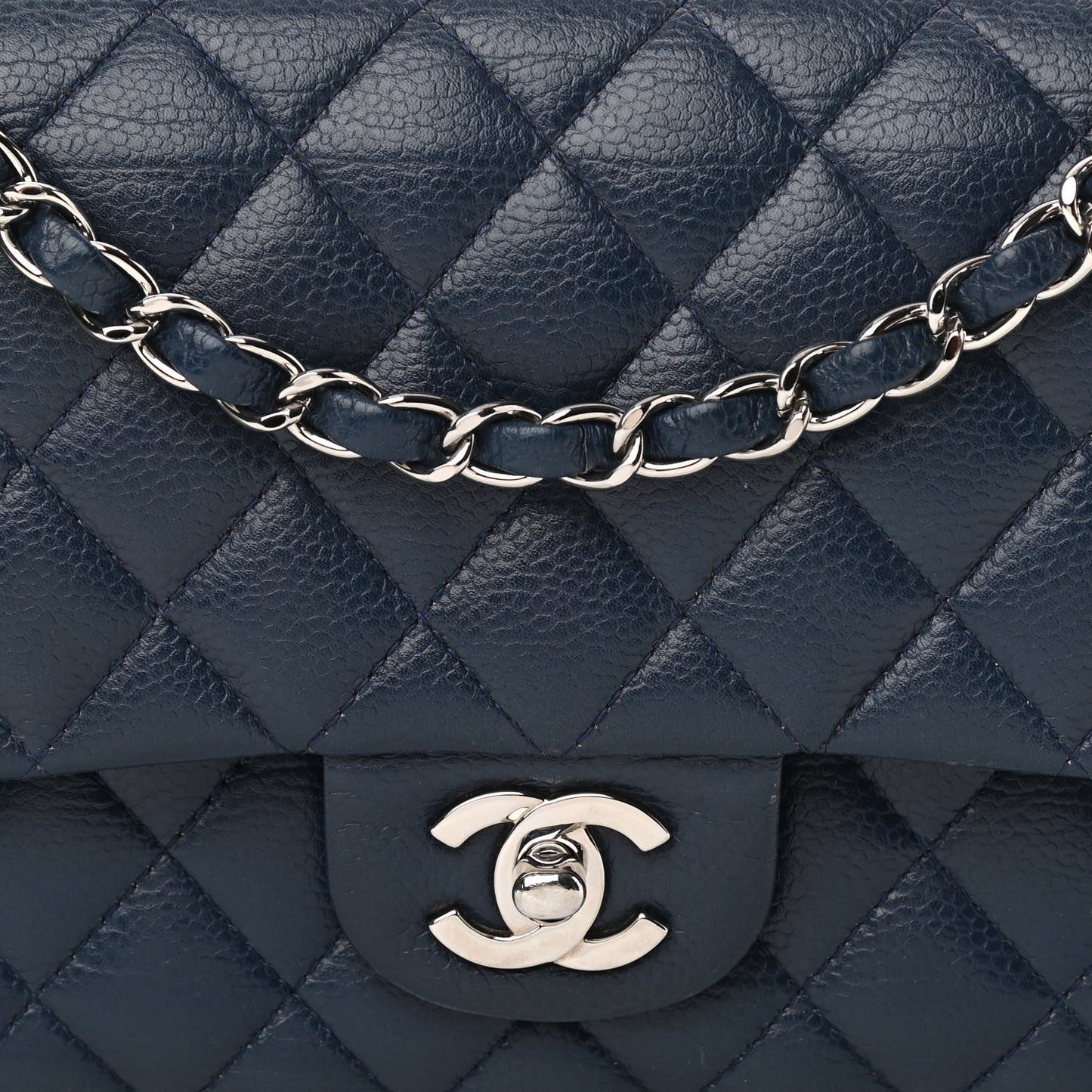 Caviar Quilted Medium Double Flap Navy