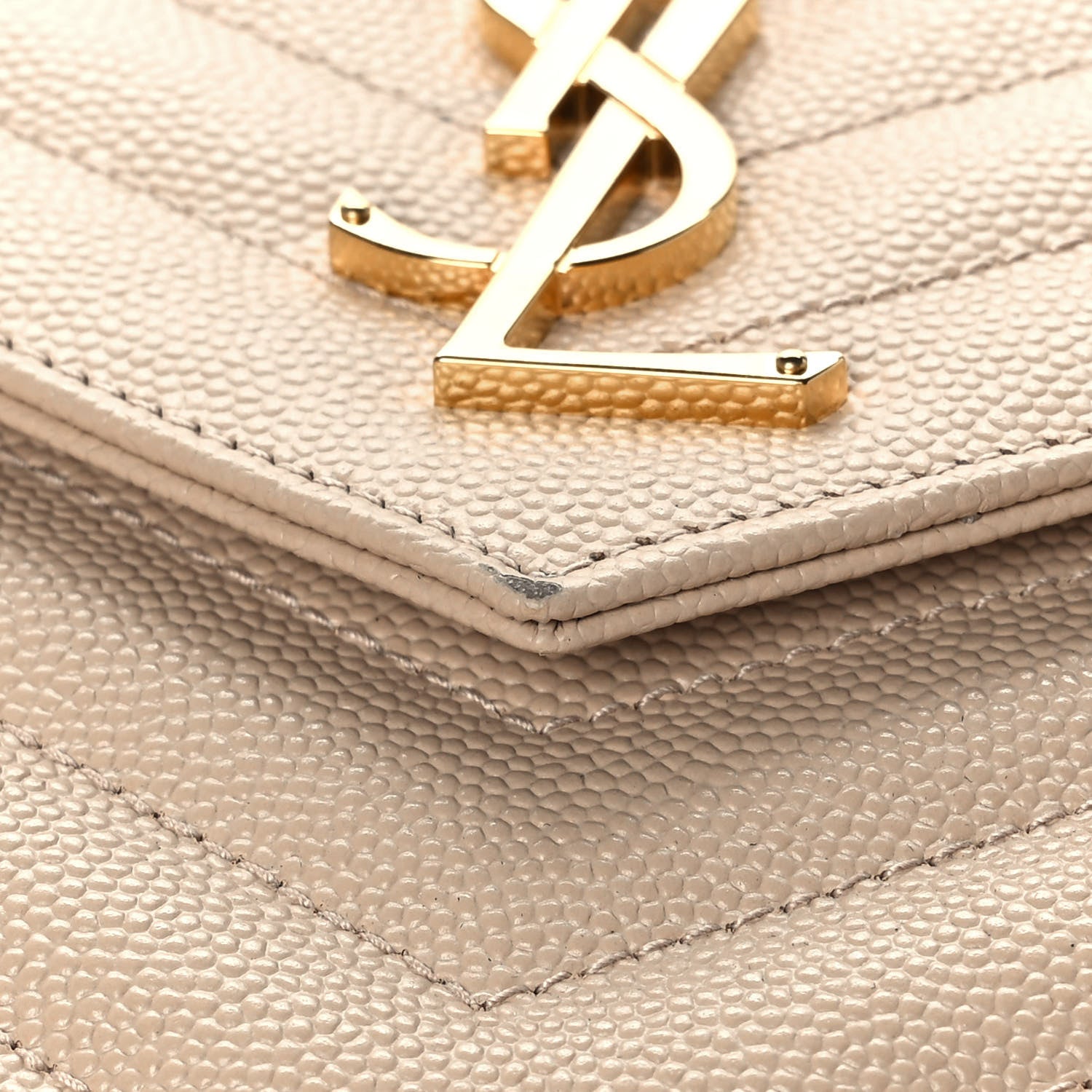 Saint Laurent Grain De Poudre Matelasse Chevron Monogram Chain Wallet Nude Powder 11 of 13