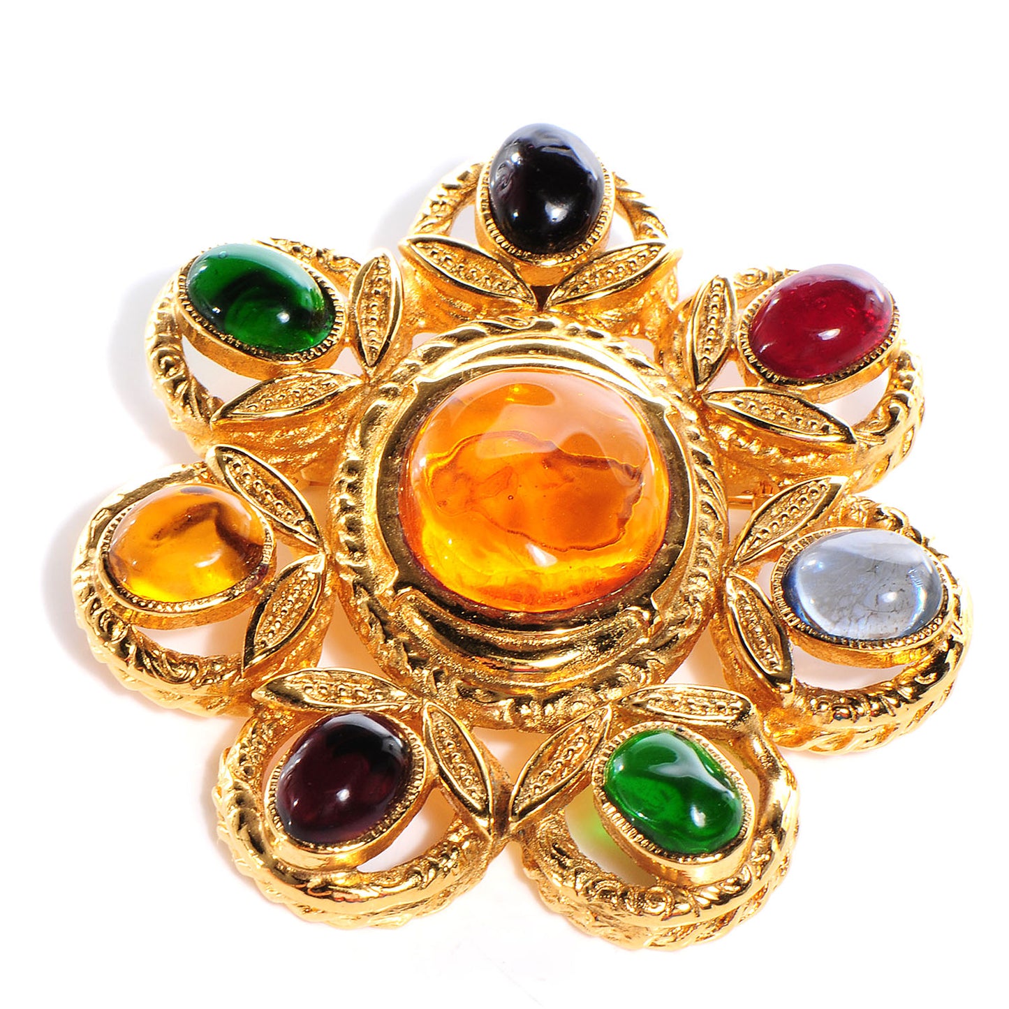 Gripoix Poured Glass Brooch Pin Gold