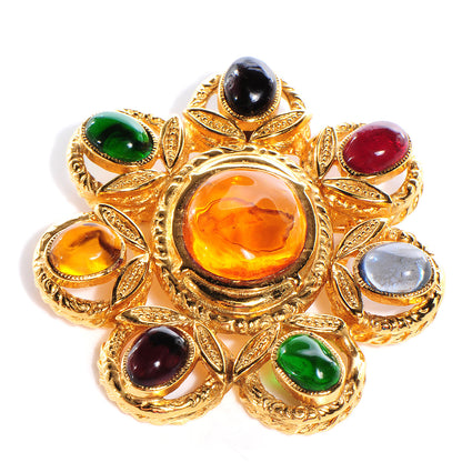Chanel Gripoix Poured Glass Brooch Pin Gold 1 of 4