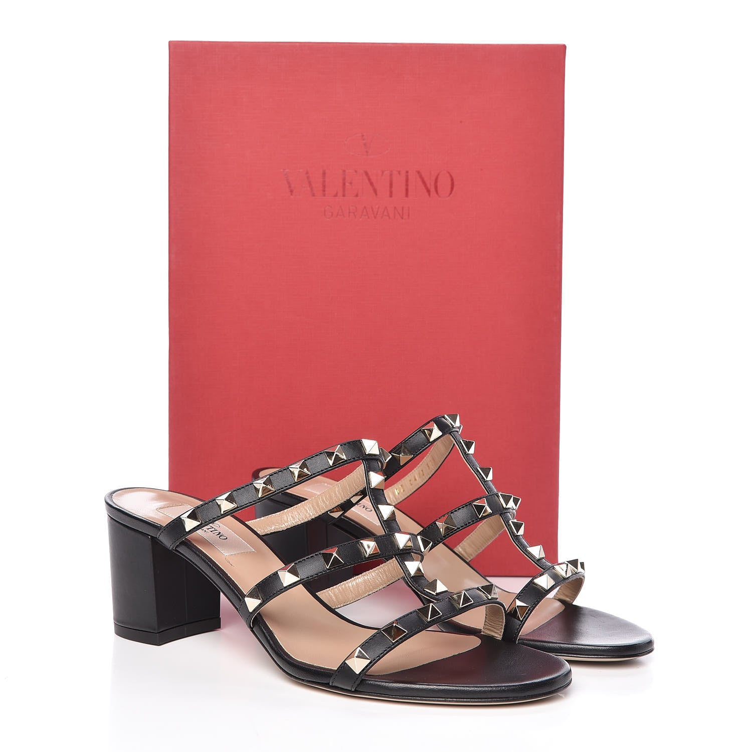 Valentino Garavani Calfskin Rockstud 60mm Caged Slide Sandals 37.5 Black 9 of 9