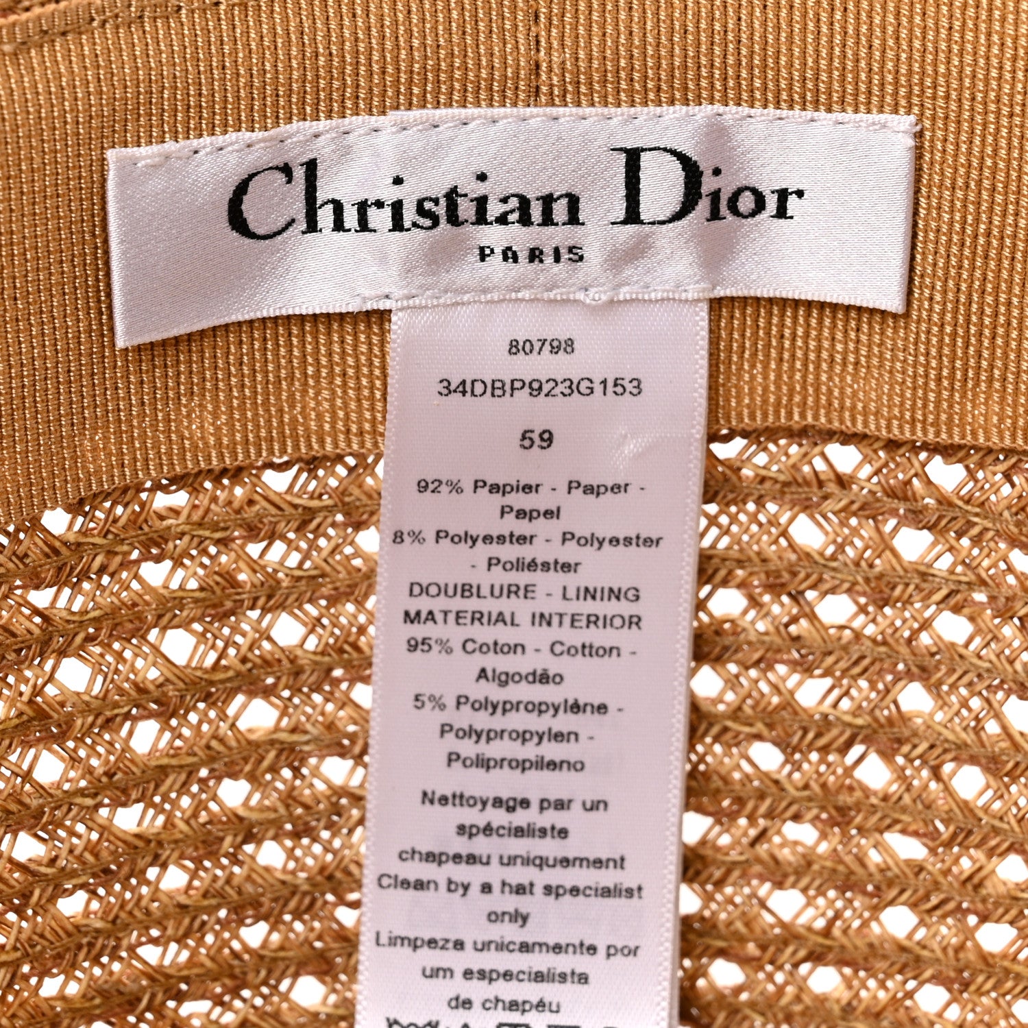 Christian Dior Straw Bucket Hat 59 Natural Rose Des Vents 8 of 9