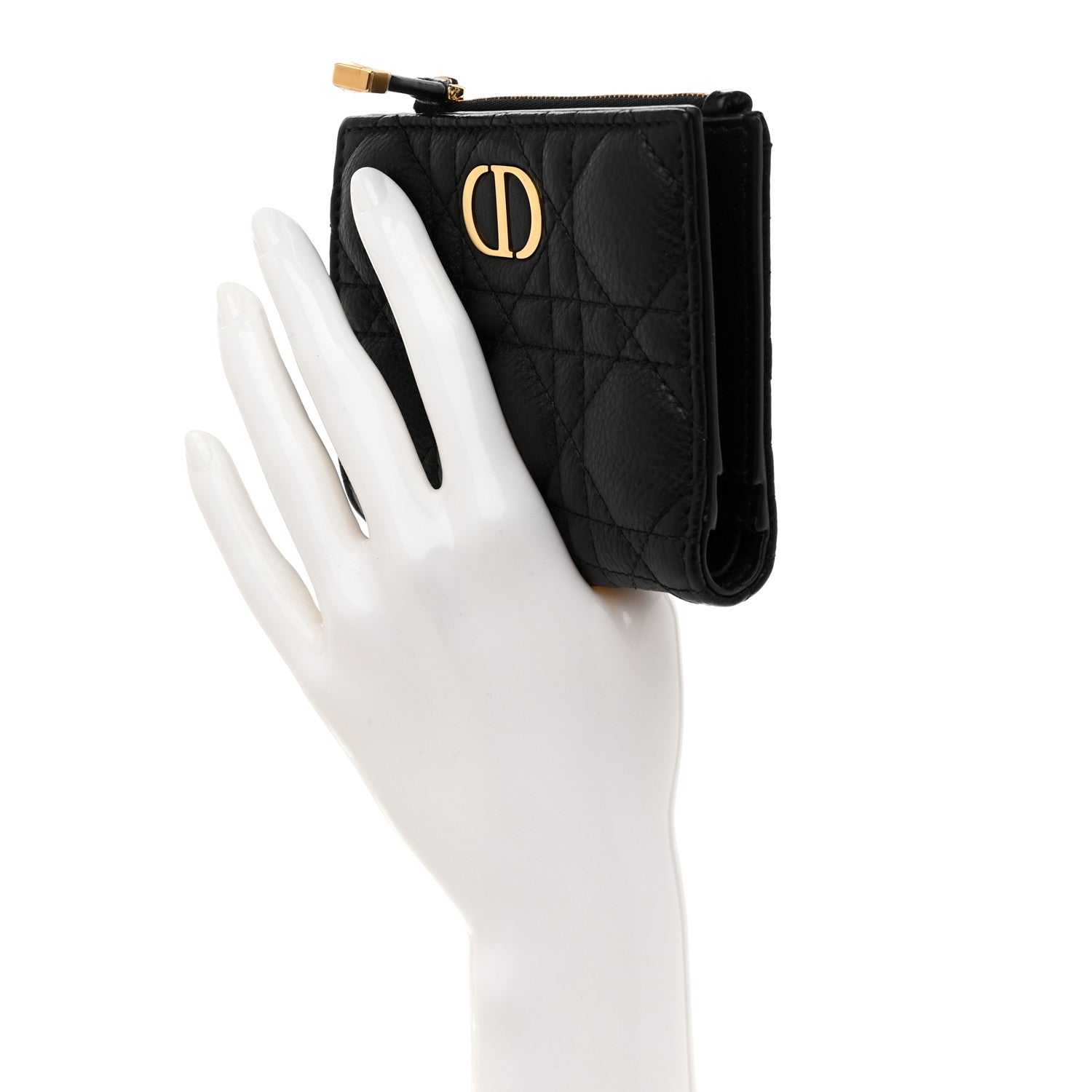 Christian Dior Grained Calfskin Supple Cannage Caro Dahlia Wallet Black 2 of 9