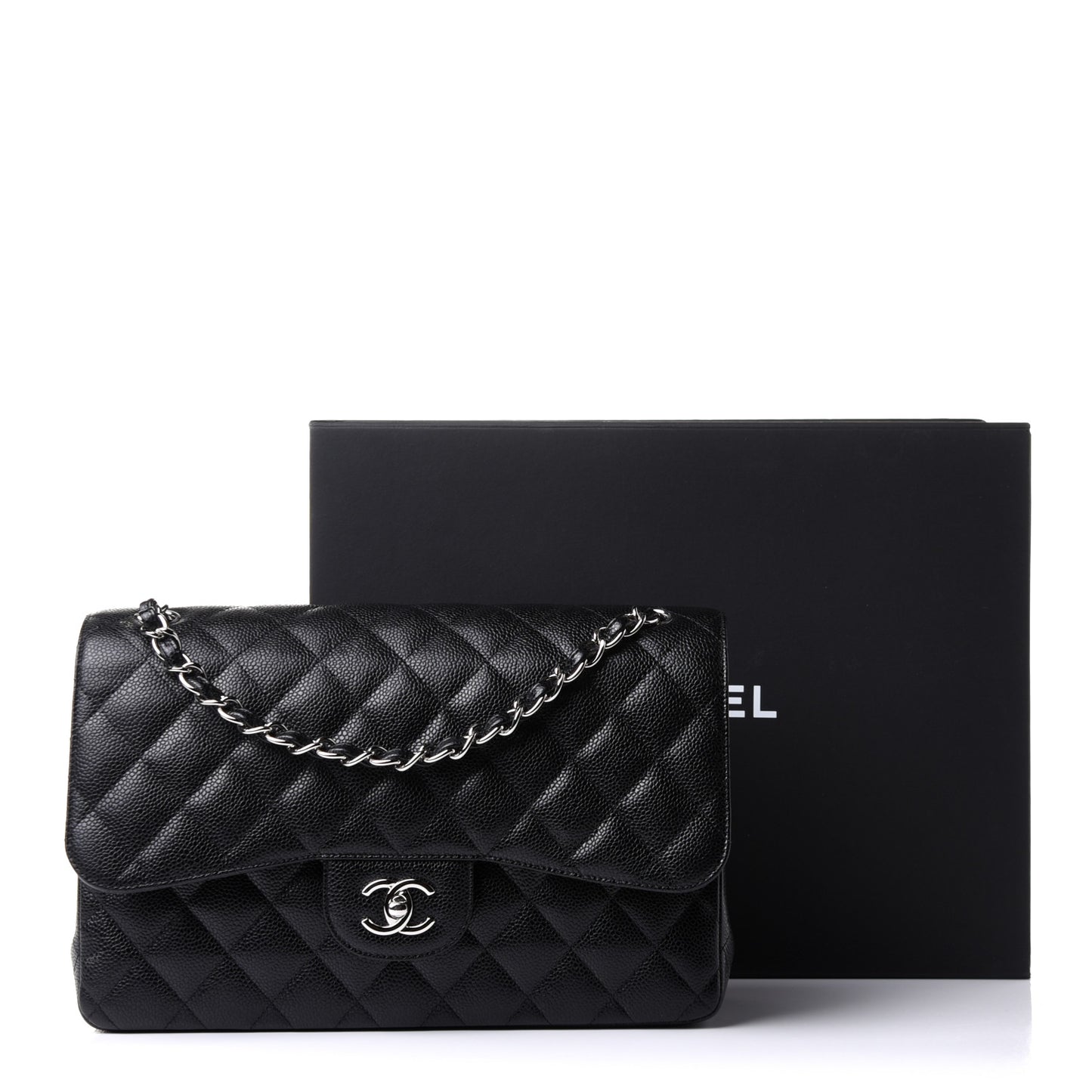 Caviar Quilted Jumbo Double Flap Black