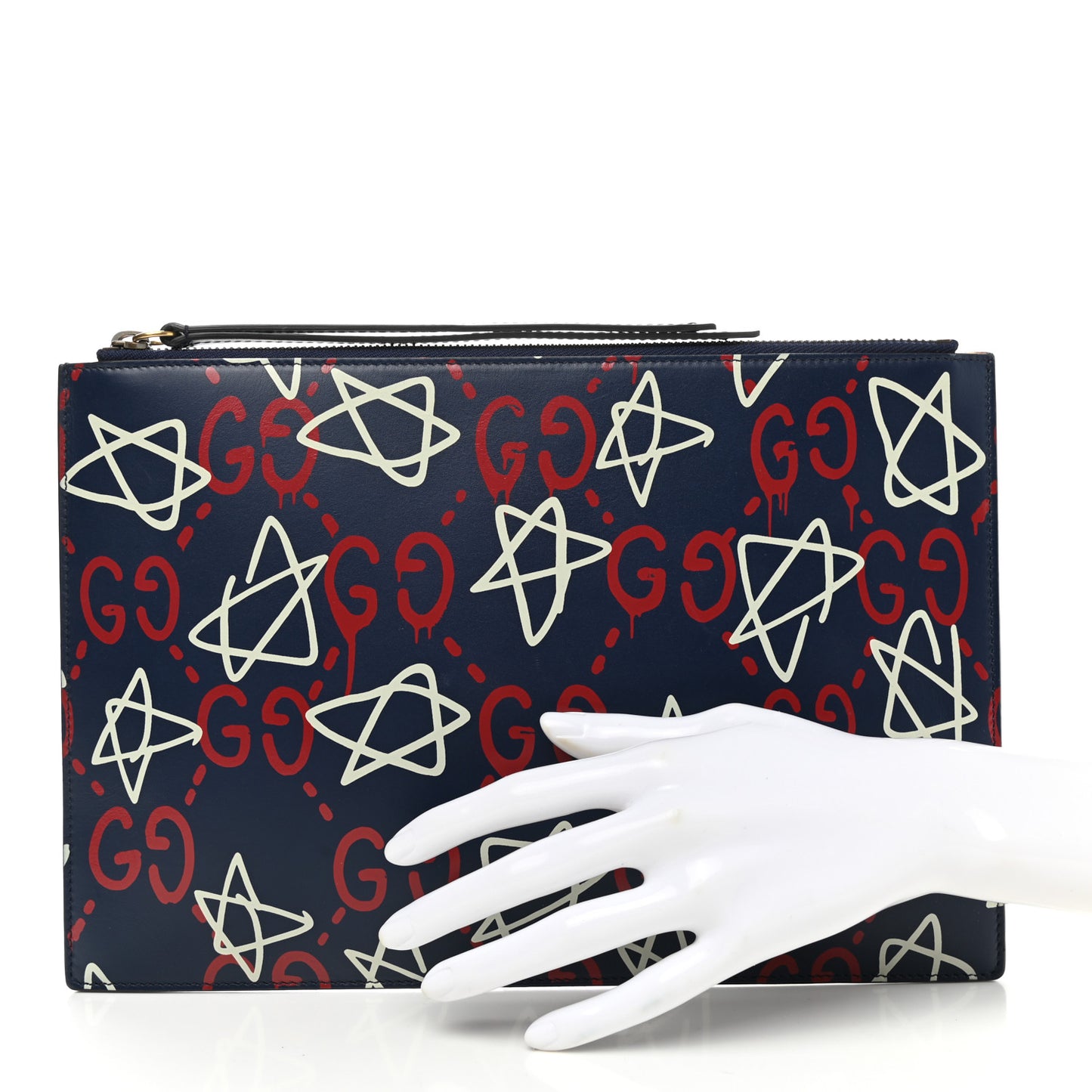 Calfskin GucciGhost Print Pouch Blue Agata Hibiscus Red