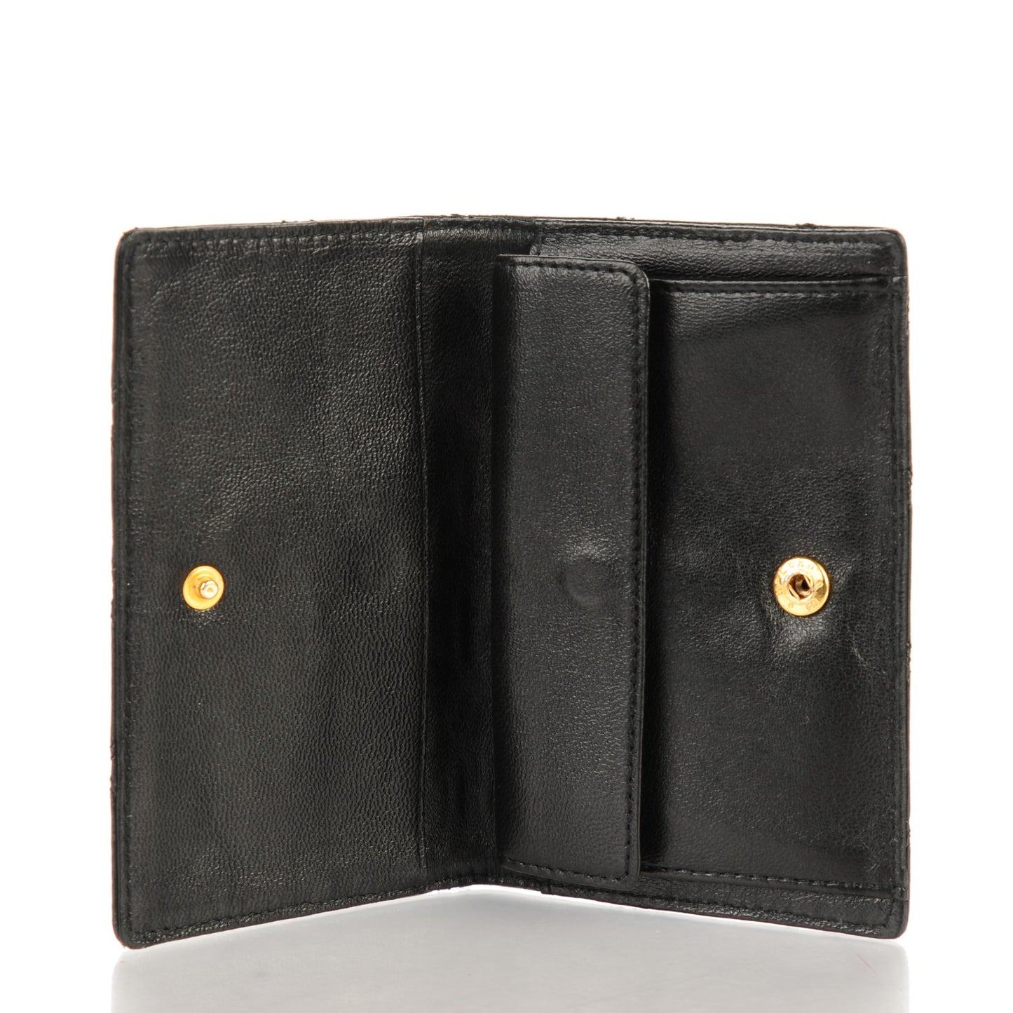 Calfskin Diamond Stitched Card Holder Wallet Black