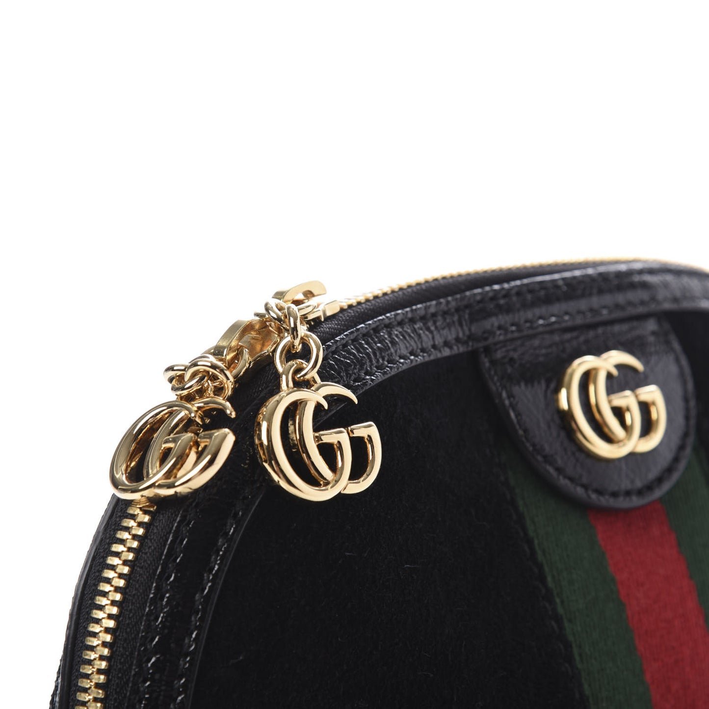 Suede Patent Web GG Small Ophidia Dome Shoulder Bag Black