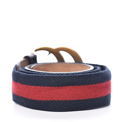 Gucci Nylon Calfskin Double G Web 40mm Belt 80 32 Blue Red Black 3 of 7