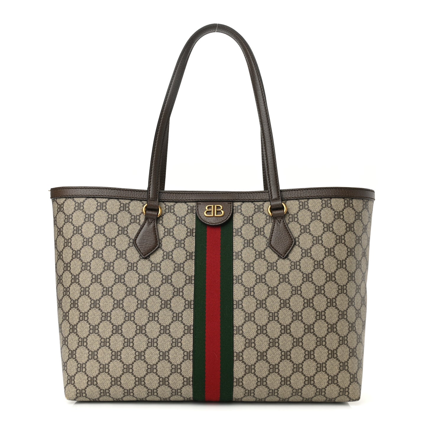 X BALENCIAGA BB Supreme Monogram Web Medium Ophidia Shopping Tote Beige New Acero