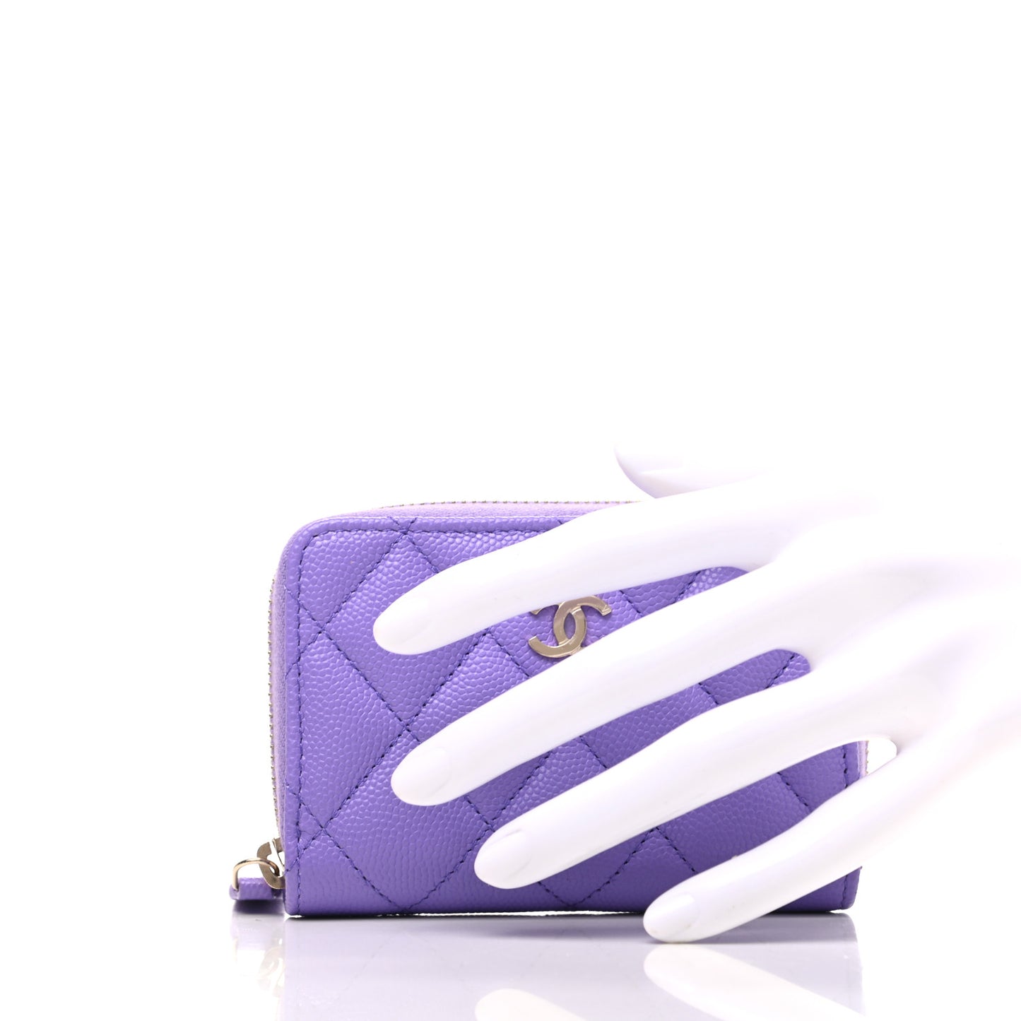 Caviar Quilted Zip Around Coin Purse Wallet Purple