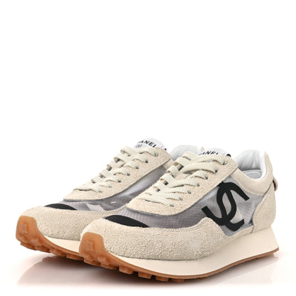 Chanel Suede Mesh Womens CC Sneakers 37.5 White Black 5 of 10