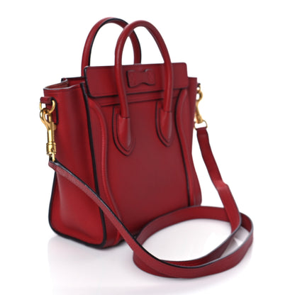 Celine Drummed Calfskin Nano Luggage Red 3 of 10