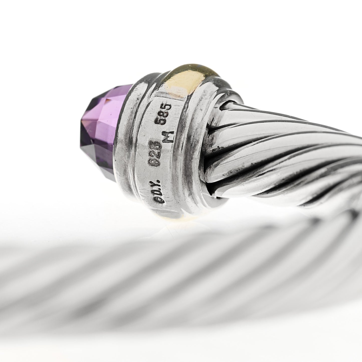 Sterling Silver 14K Yellow Gold Amethyst 7mm Cable Classics Bracelet