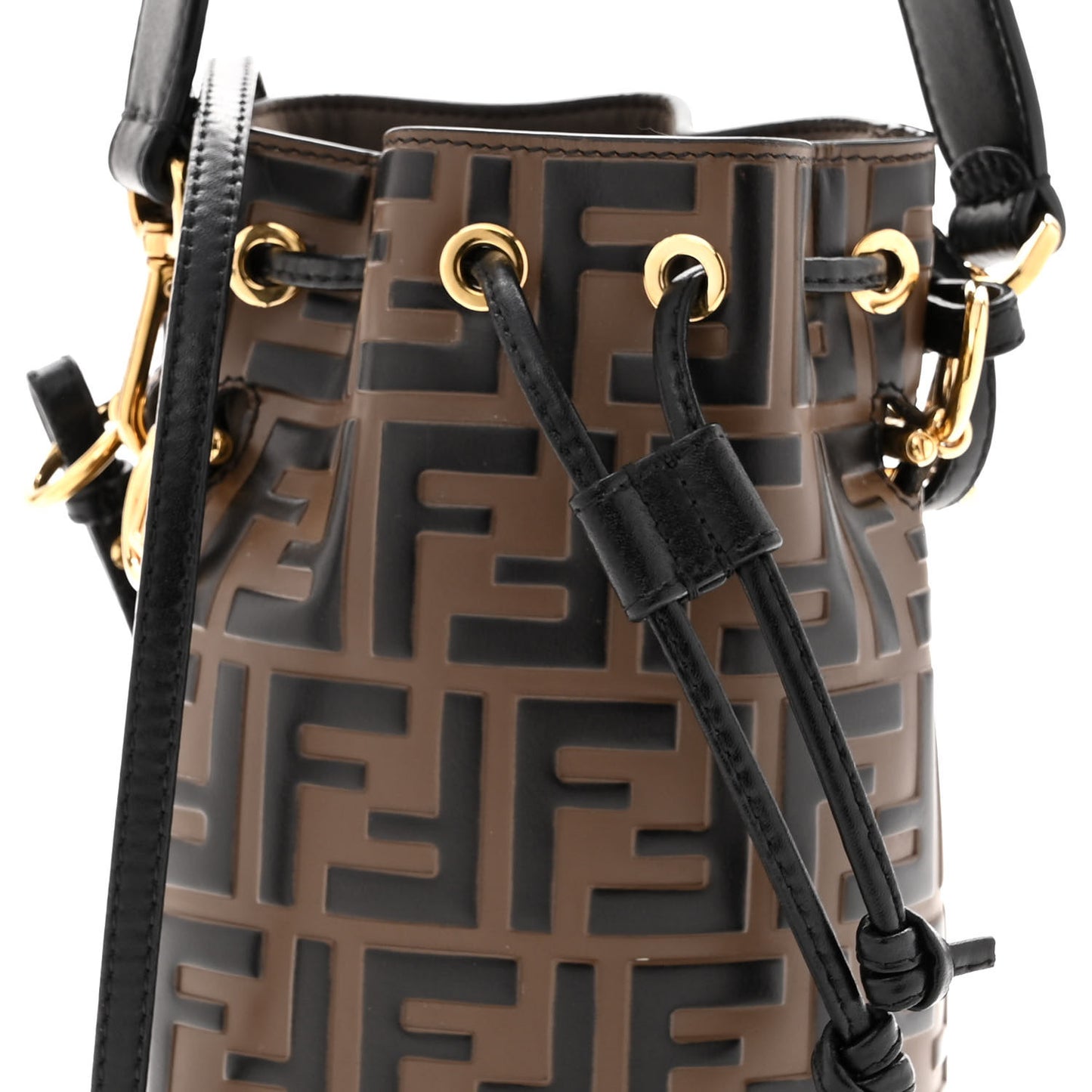 Vitello Liberty F is Fendi Bi-Color FF 1974 Embossed Mini Mon Tresor Bucket Bag Maya Black