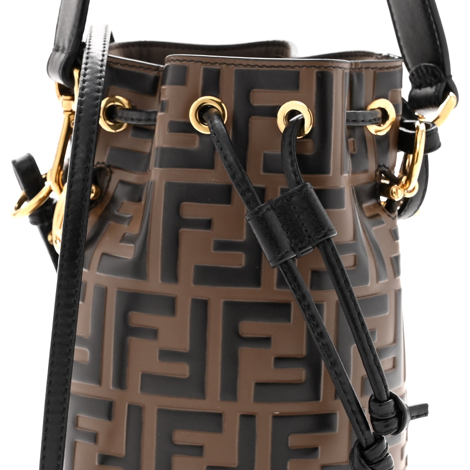 Fendi Vitello Liberty F is Fendi Bi-Color FF 1974 Embossed Mini Mon Tresor Bucket Bag Maya Black 9 of 11