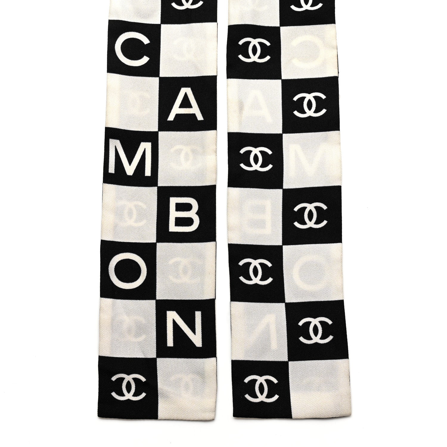 Chanel Silk Logo Cambon Slim Bandeau Scarf Black Ecru 2 of 5