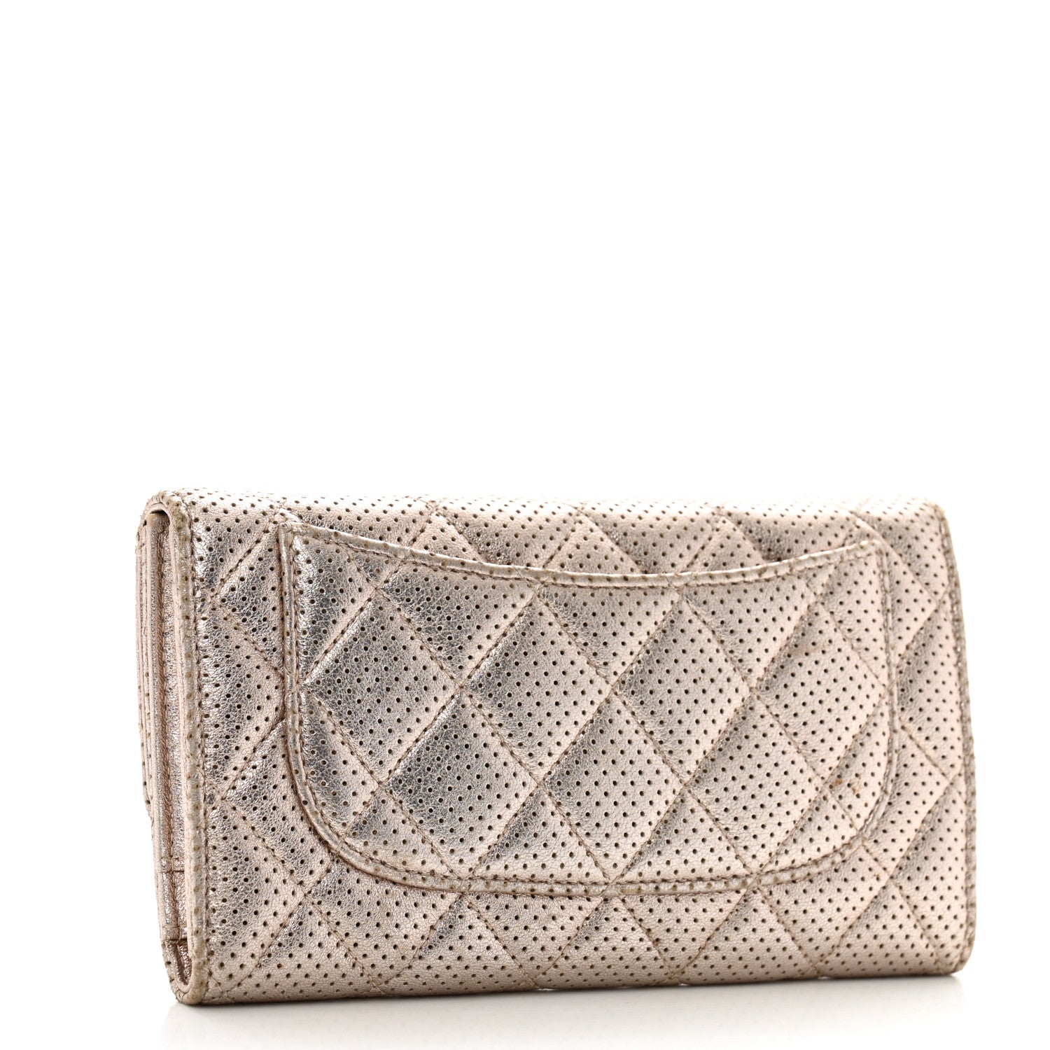 Chanel Metallic Perforated Lambskin Quilted Large Flap Wallet  Light Pink 3 of 12