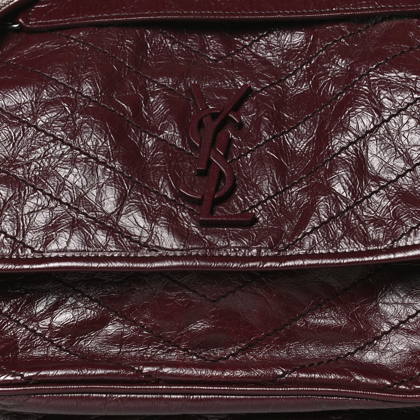 Crinkled Calfskin Matelasse Monogram Medium Niki Chain Satchel Burgundy