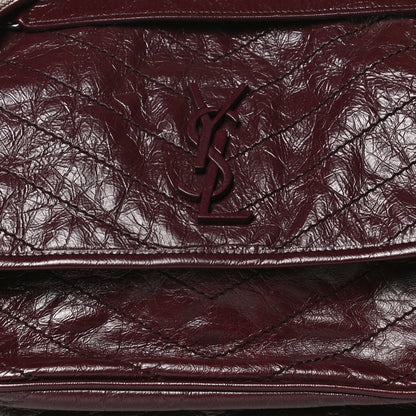 Saint Laurent Crinkled Calfskin Matelasse Monogram Medium Niki Chain Satchel Burgundy 8 of 13