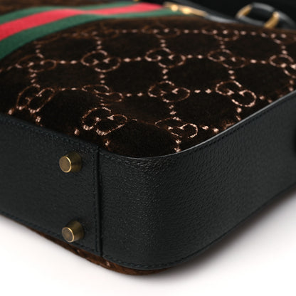 Gucci Velvet GG Supreme Monogram Textured Calfskin Web Medium Ophidia Briefcase Brown Black 10 of 10