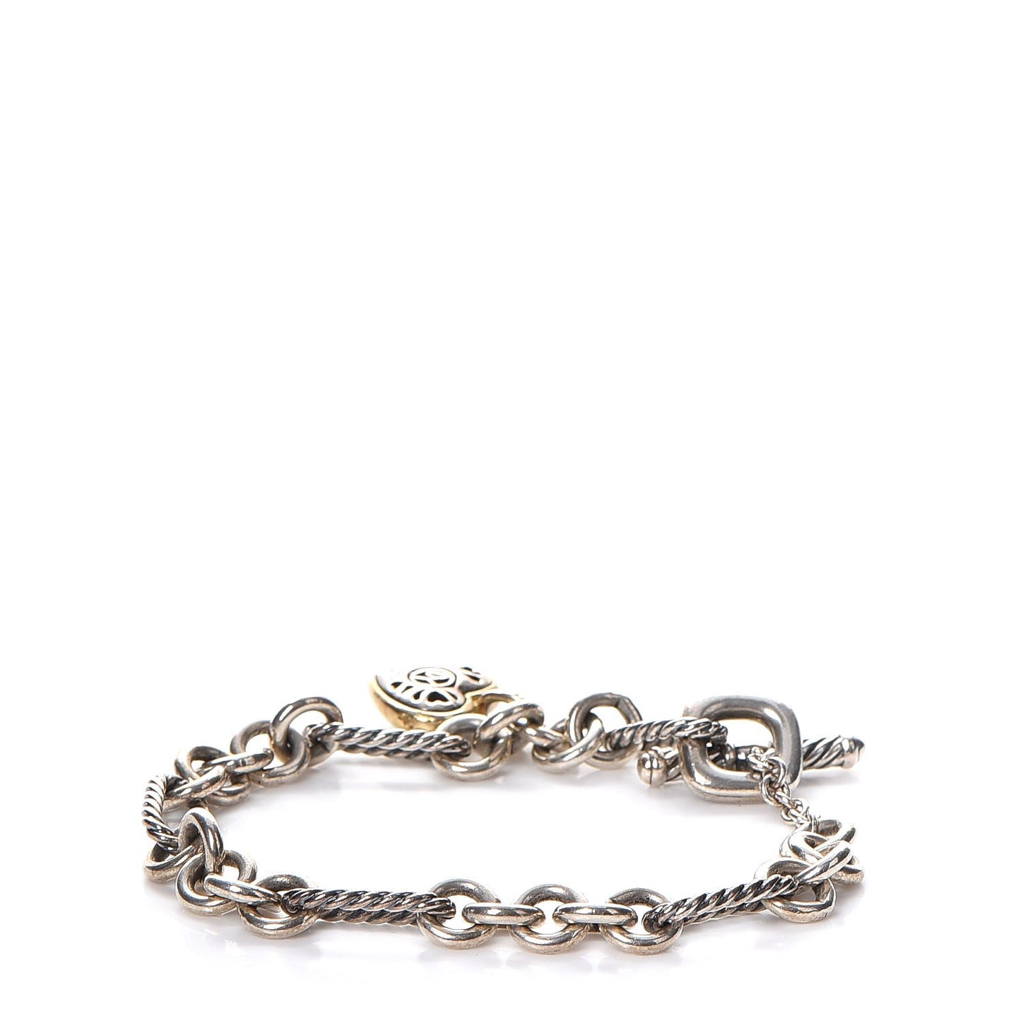 Sterling Silver 18K Yellow Gold Cable Heart Charm Bracelet