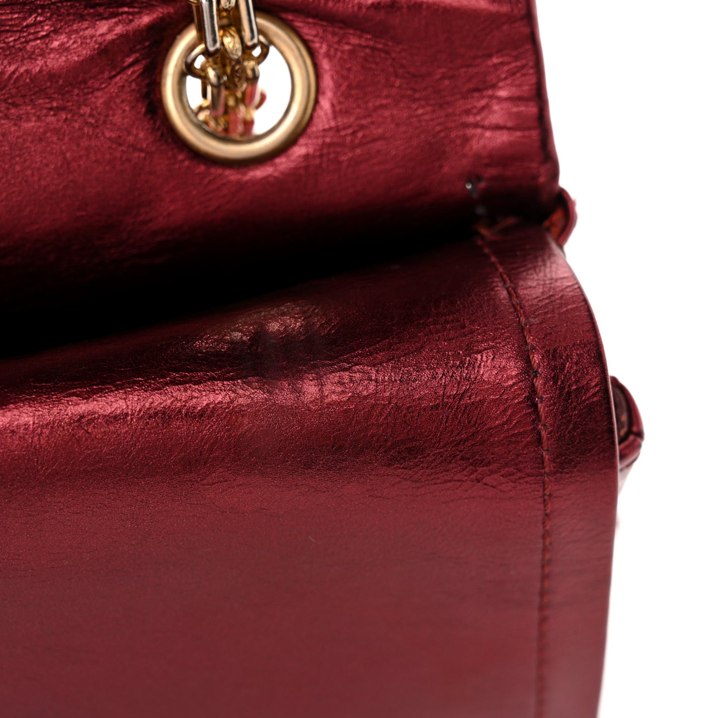 Metallic Aged Calfskin Quilted 2.55 Reissue 227 Flap Dark Red