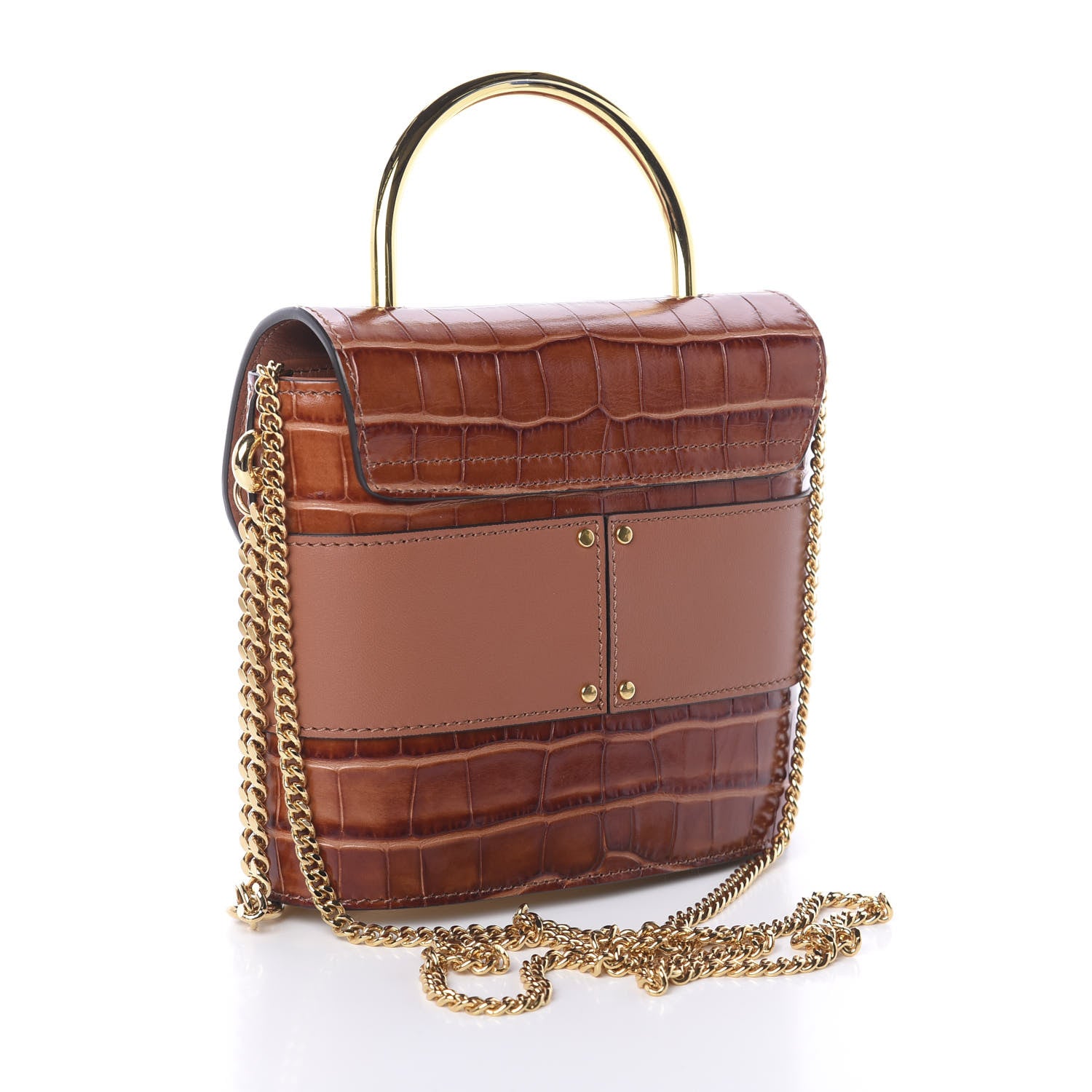 Chloe Calfskin Crocodile Embossed Small Aby Lock Chestnut Brown 4 of 9