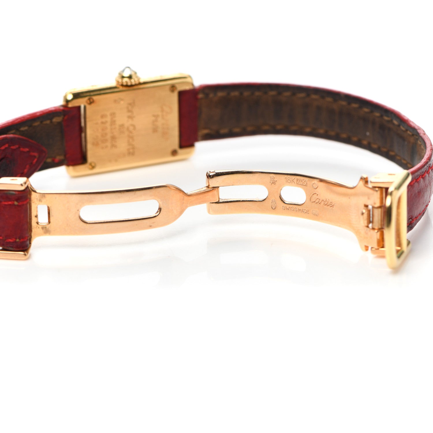 Cartier 18K Yellow Gold Ostrich Diamond19mm Tank Quartz Watch Red 4 of 6