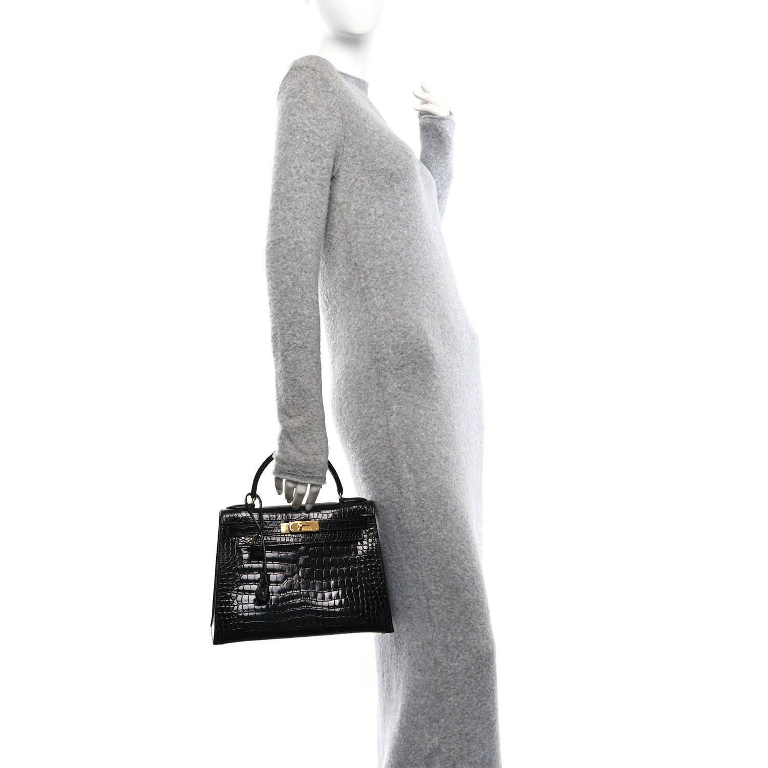 Hermes Shiny Porosus Crocodile Kelly Sellier 28 Black 2 of 10