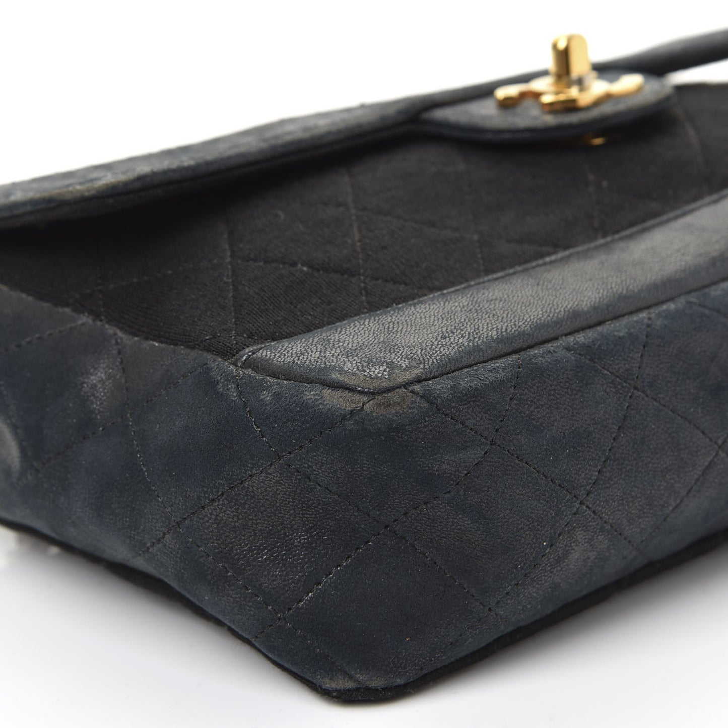 Lambskin Jersey Quilted Small Single Flap Dark Blue