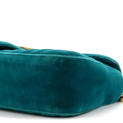 Gucci Velvet Matelasse Small GG Marmont Shoulder Bag Pavone Cyan 10 of 14