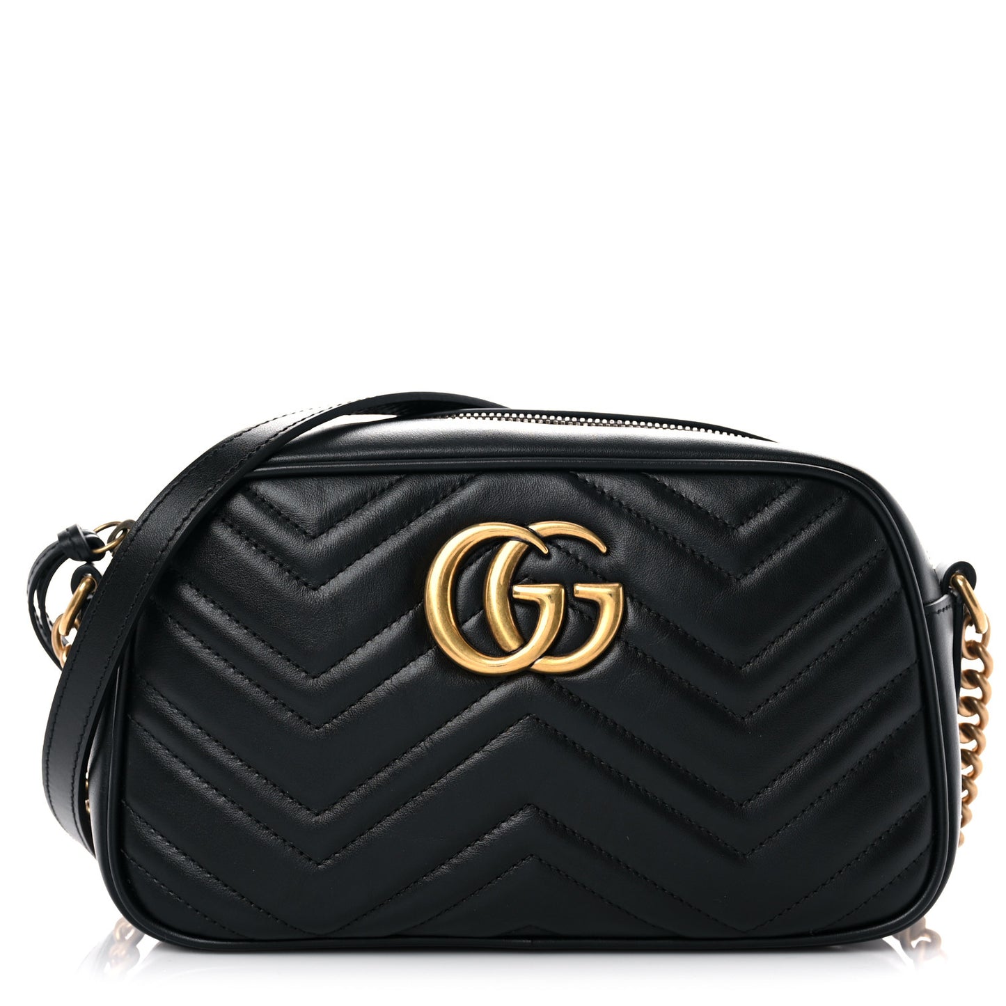 Calfskin Matelasse Small GG Marmont Chain Shoulder Bag Black