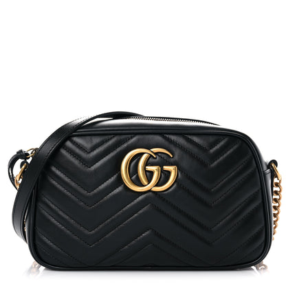 Gucci Calfskin Matelasse Small GG Marmont Chain Shoulder Bag Black 1 of 10