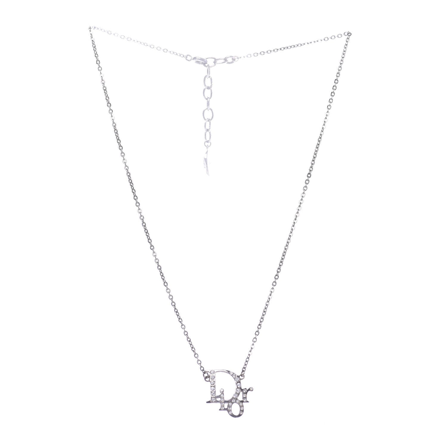 Christian Dior Crystal Logo Necklace Silver 3 of 6